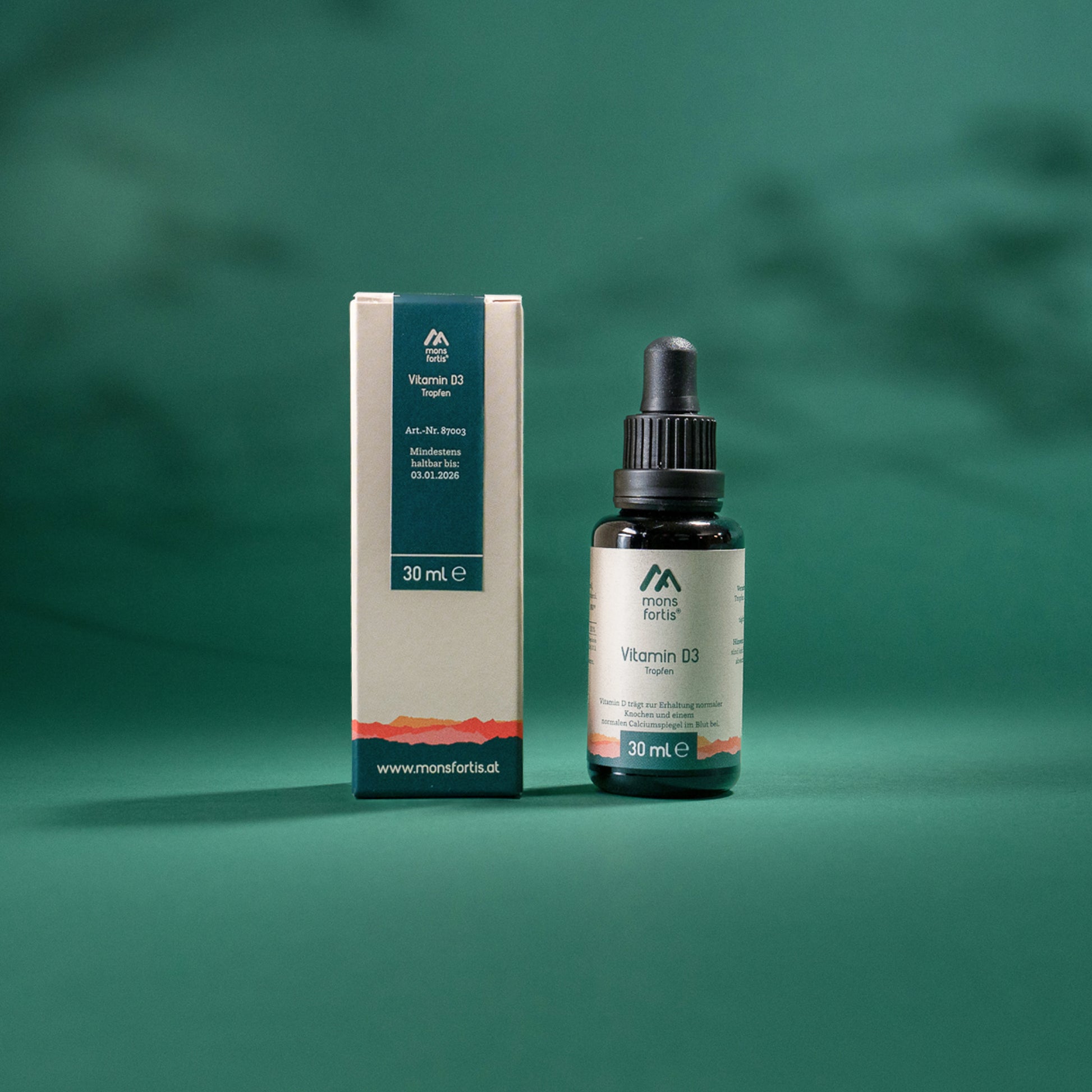 Verpackung der Mons Fortis Vitamin D3 Tropfen, 30 ml